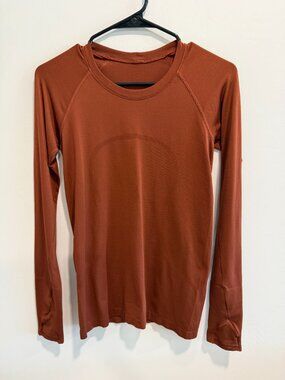 Lululemon Swiftly Tech Long Sleeve Crew-Burnt Orange New Style Sleeves SZ 6 EUC